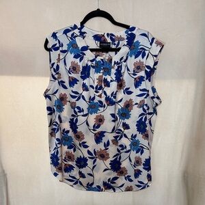 Liz Claiborne Blue and Brown Floral Blouse